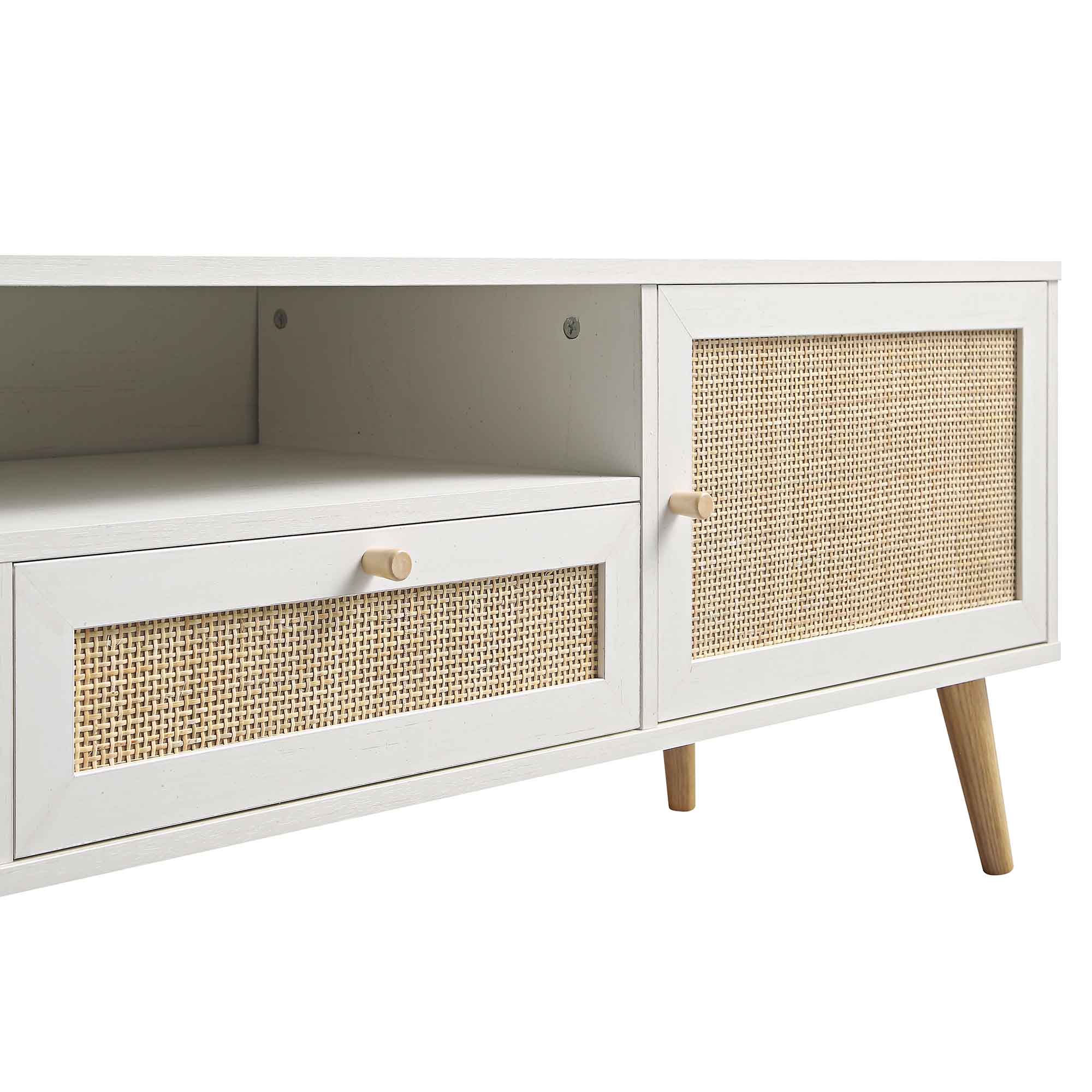 Woven Rattan 79in. Wide TV Unit, White