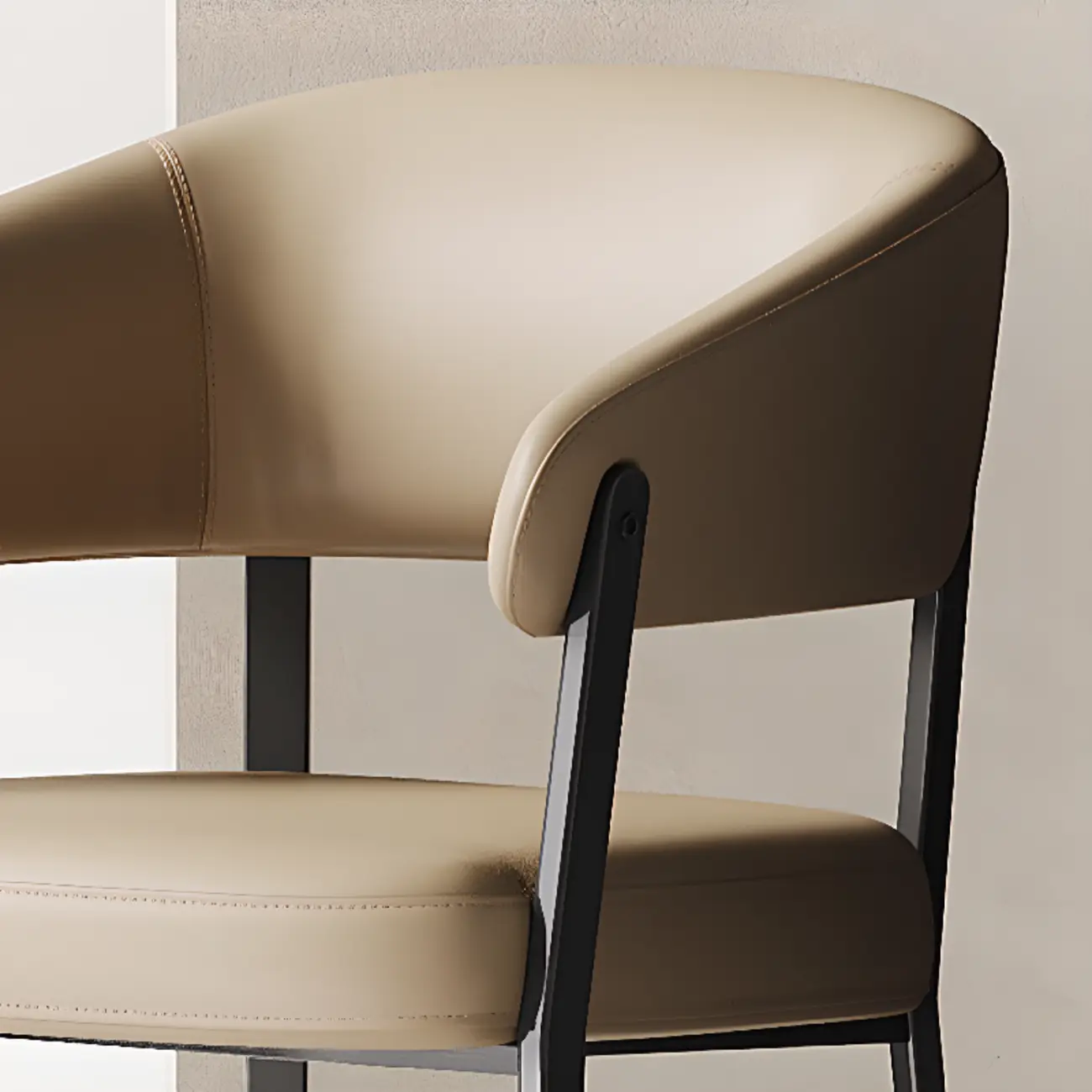 Modern Faux Leather Arm Dining Chair Open Back Alloy Legs