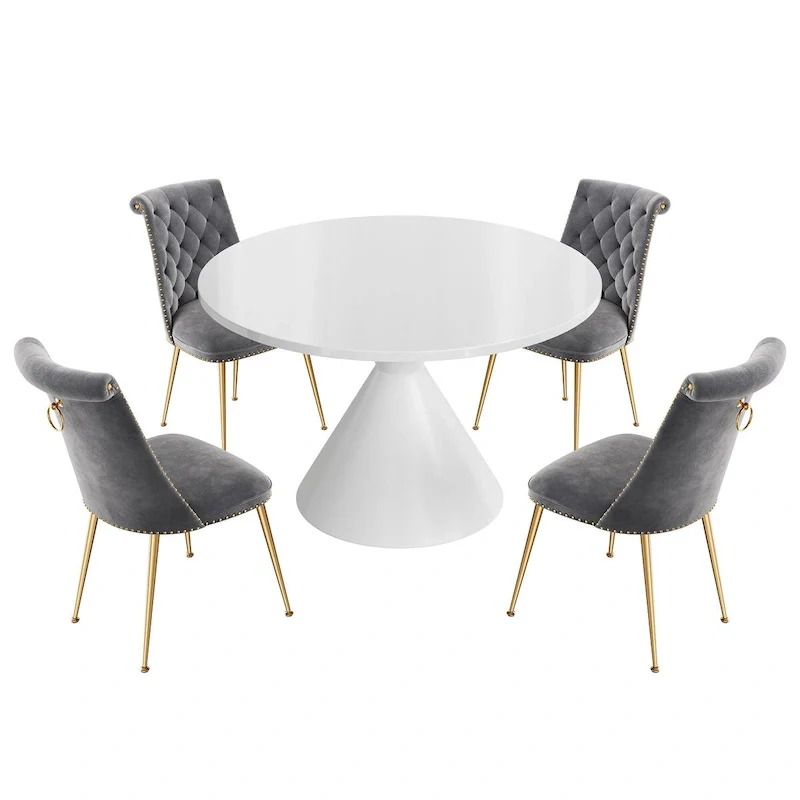 48  Light Luxury White High Gloss Large Countertop Dining Table with Velvet Dining Chair Set