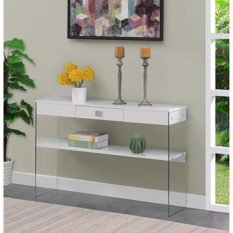 1 Drawer Glass Console Table with Shelf