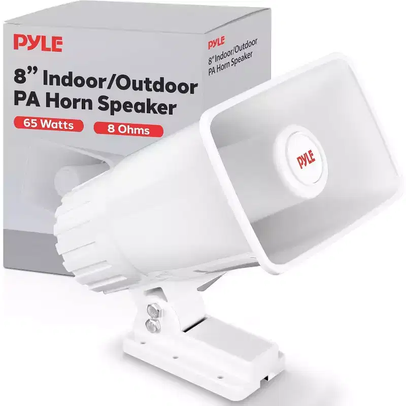 Pyle Indoor/Outdoor PA Horn Speaker with Adjustable Mounting Bracket  8 Portable Speaker, White