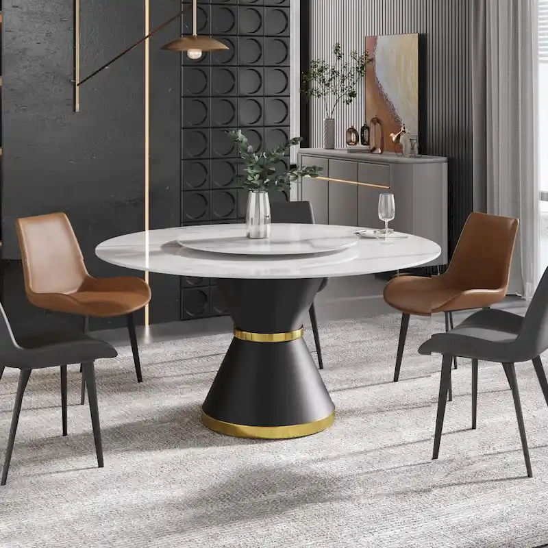 59 Modern Marble Dining Table Round Dining Table with Lazy Susan