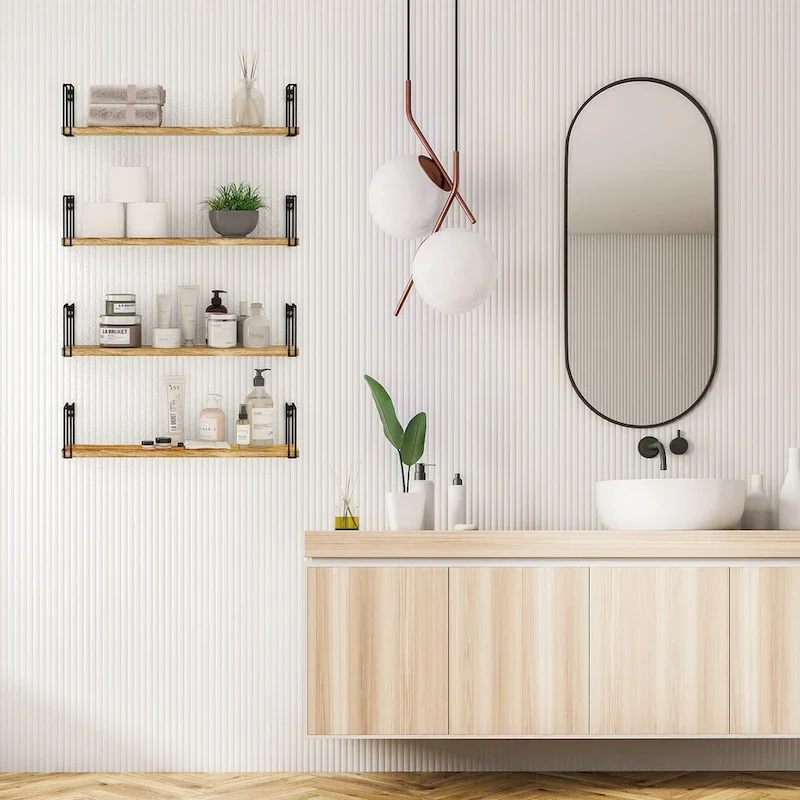 Wallniture Avila 24x4.5 Kitchen Wall Shelves, Natural Burned,Set of 4