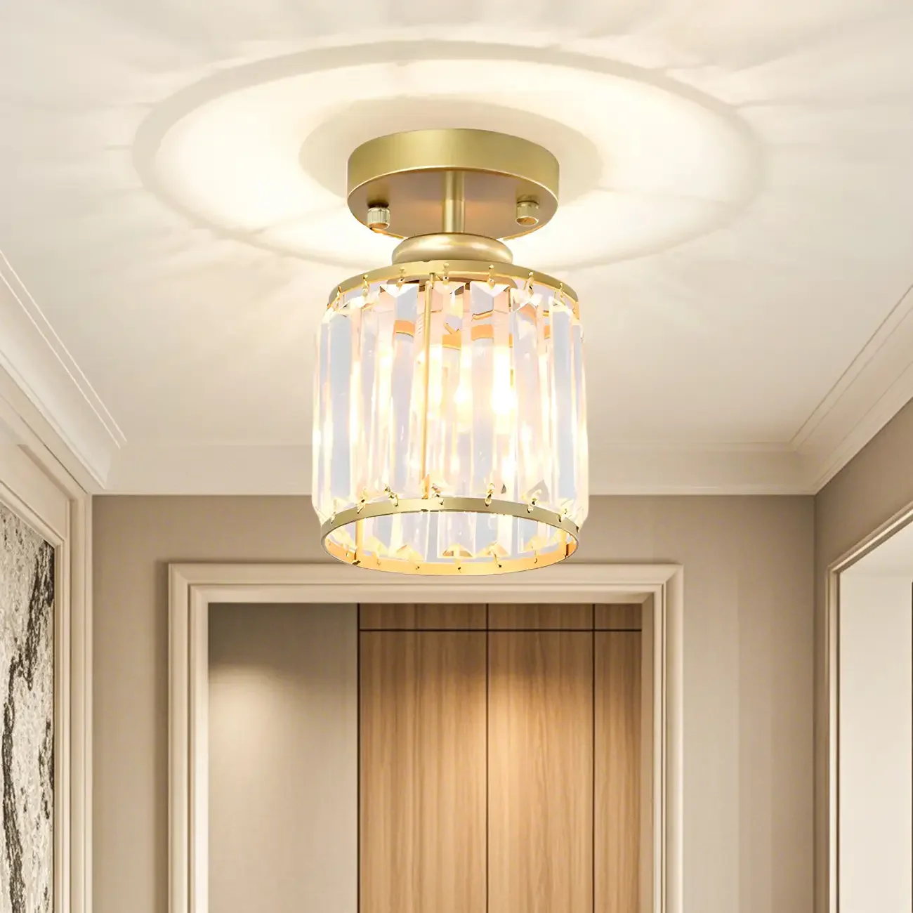 Elegant Clear Crystal Drum Semi Flush Ceiling Light