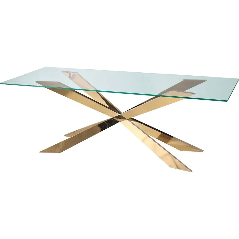 Gold X-Cross Base Glass Top Dining Table – Seats up to 4
