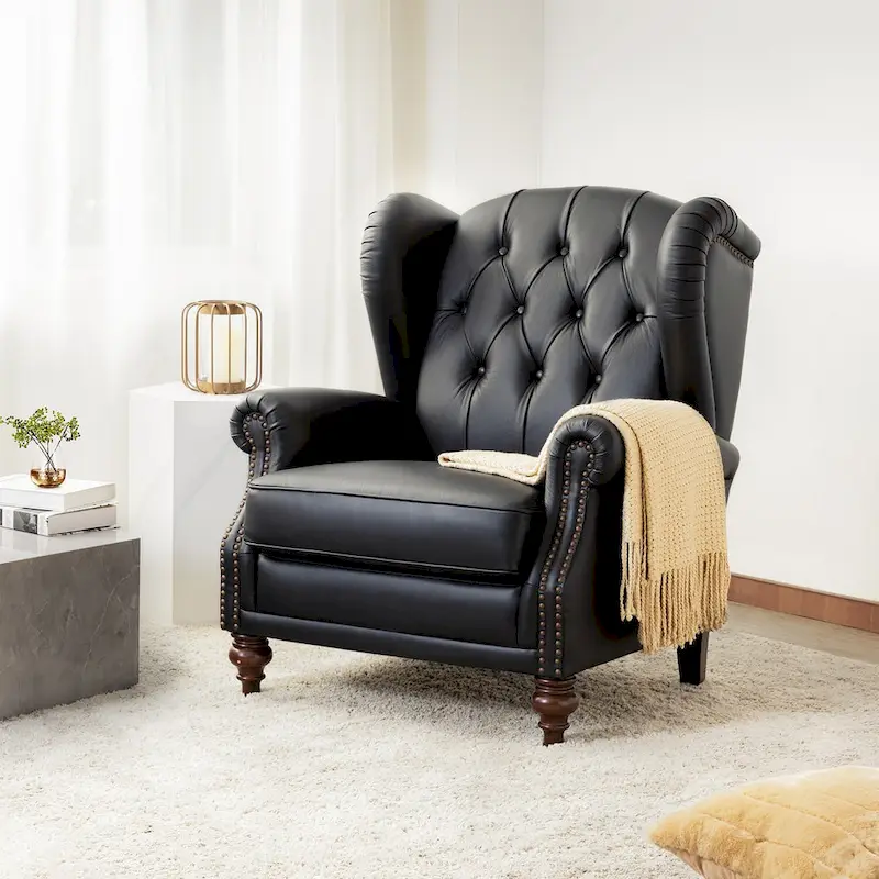 Alex Classic Leather Armchair with Nailhead Trim by HULALA HOME