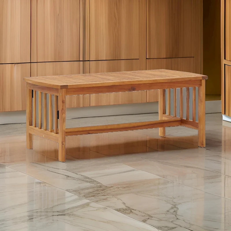 Brown Slatted Rectangular Coffee Table, 40 Inch