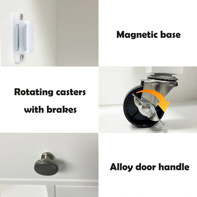 Nestfair White Kitchen Cart with Towel Rack and Wood Table Top