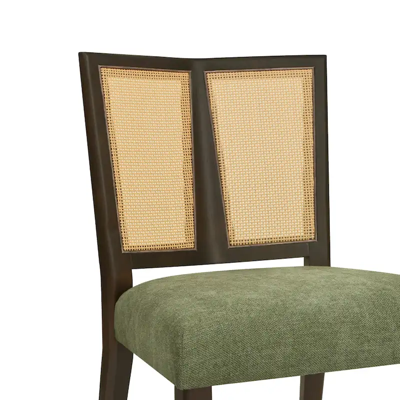 '- Oliver Mid-Century Rattan Back Upholstered Dining Chair Set of 2