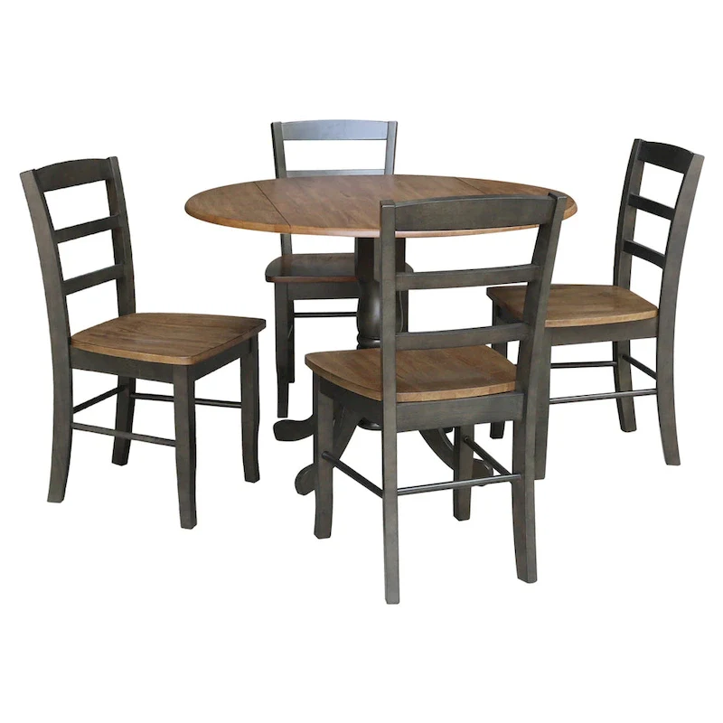 42 Drop Leaf Dining Table with 4 Ladderback Chairs - 5 Piece Set