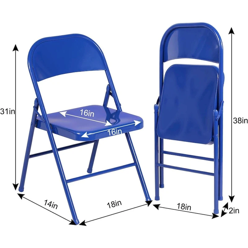 VECELO Folding Chairs Set of 4 Metal Frame Steel Seat with Triple Braced