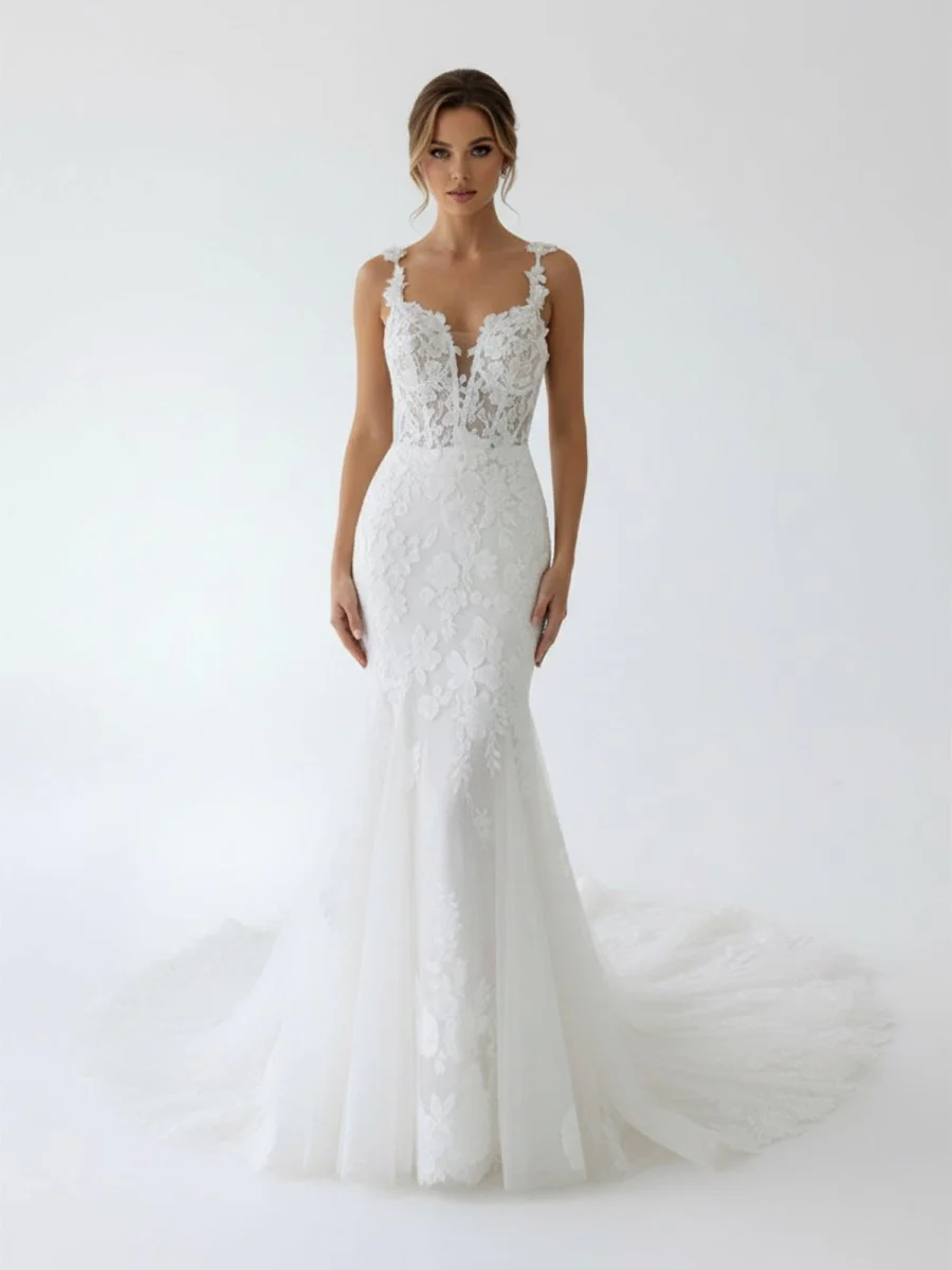 Fairy Mermaid Sweetheart Lace Wedding Dresses with Appliques