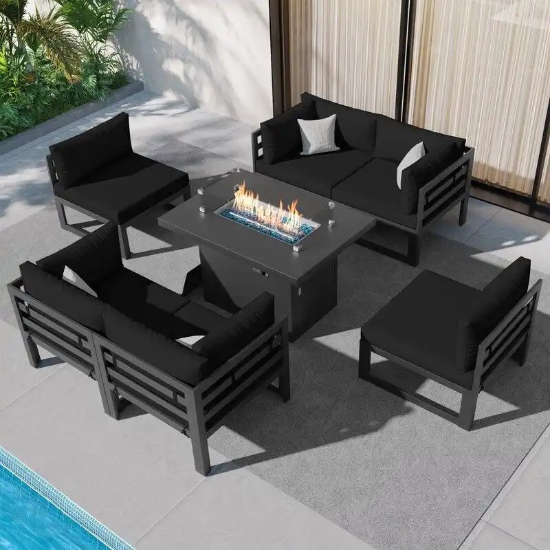 FINCATI 7 Pcs Patio Furniture Set Outdoor Sectional Sofa Set with Firepit Table - 7 Pieces