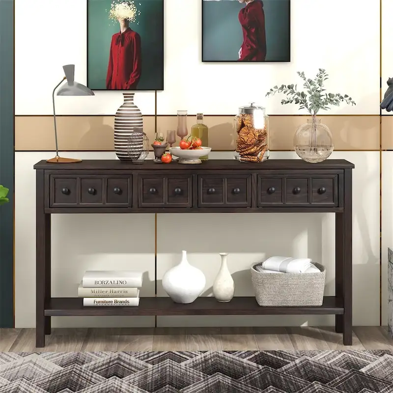 Merax 60 Long Console Table with Different Size Drawers and Bottom Shelf
