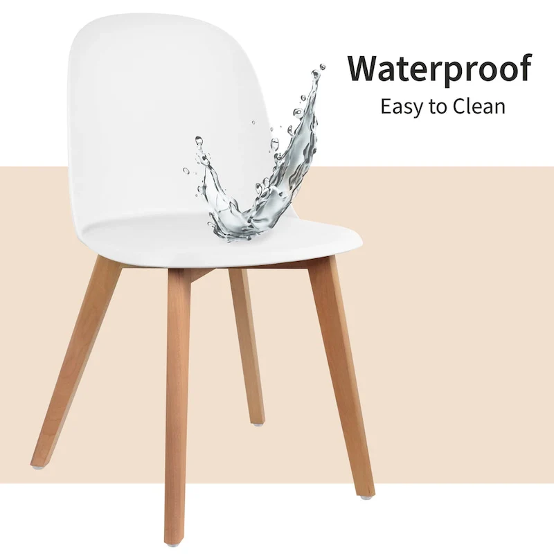 Set of 2 Plastic Dining Side Chairs with Wood Base