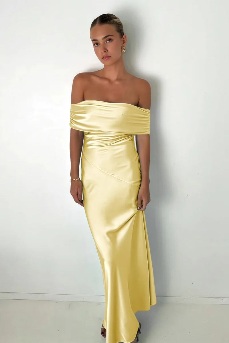 Aqua Sheath Off The Shoulder Satin Long Prom Dresses