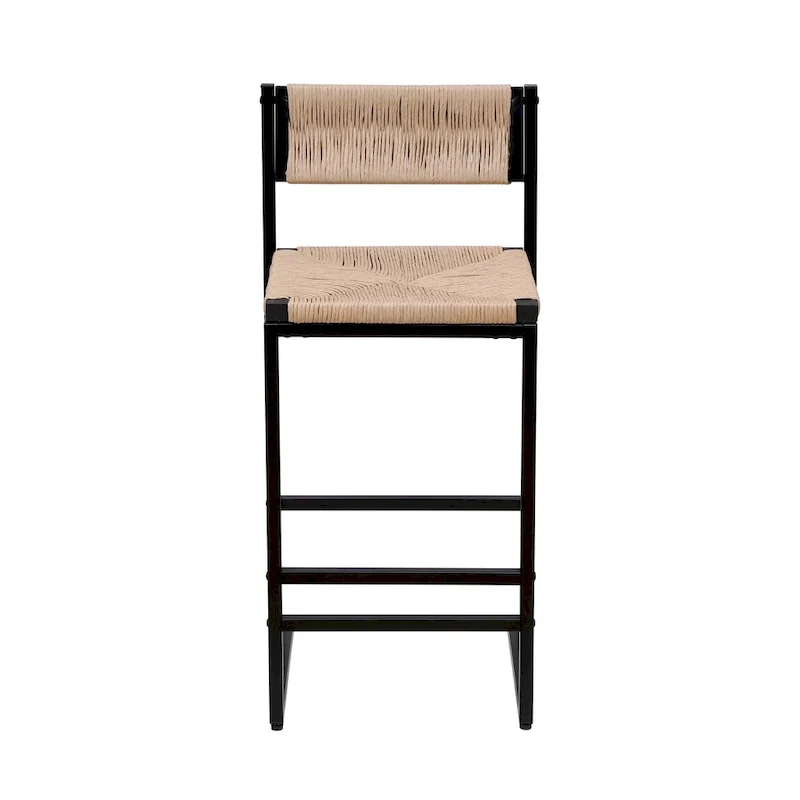 Counter Height Bar Stools Set of 2, Kichen Island Chairs with Back, Armless Dinning Room Chairs with Hand Weave