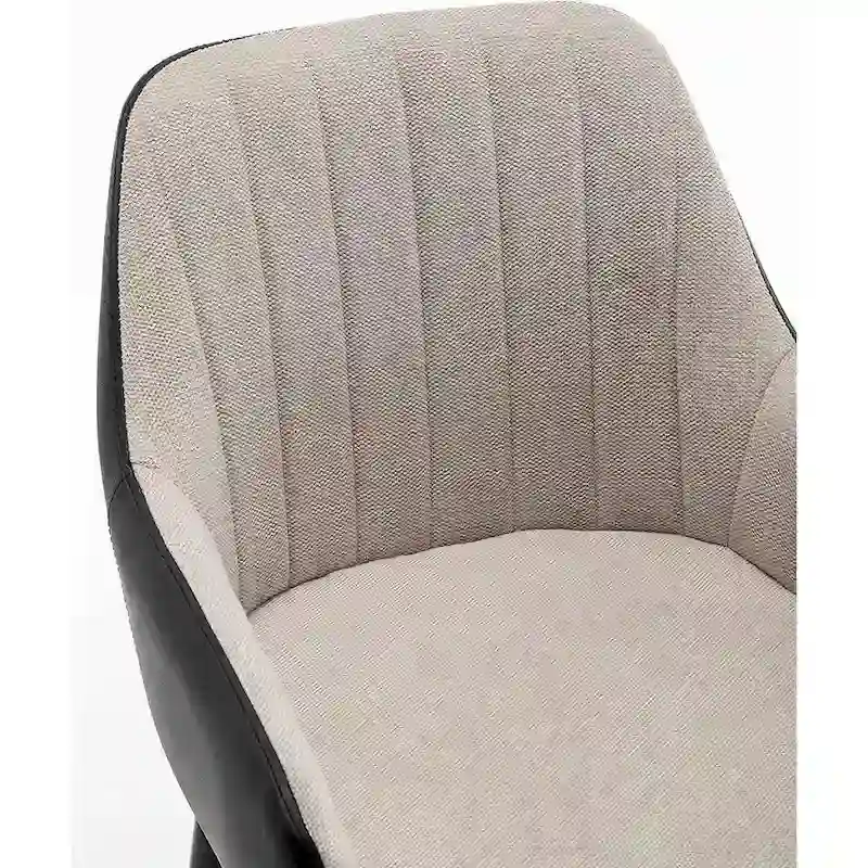 Tall Counter Height Bar Stools, 25, Mid-Back Upholstered Fabric Accent , PU Black Back, Beige Fabric, Set Of 2