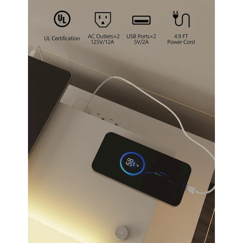 Modern Nightstand with Charging Station and LED Lights - 2 Drawers