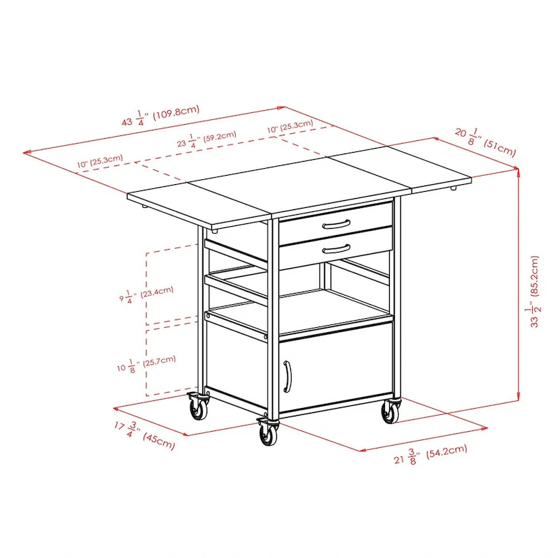 Bellini Drop Leaf Kitchen Cart, Coffee and Natural - 43.23 x 20.08 x 33.54 inches