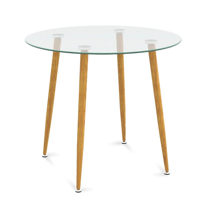 Clear Round Glass Dining Table with Metal Legs, Seats 2–4