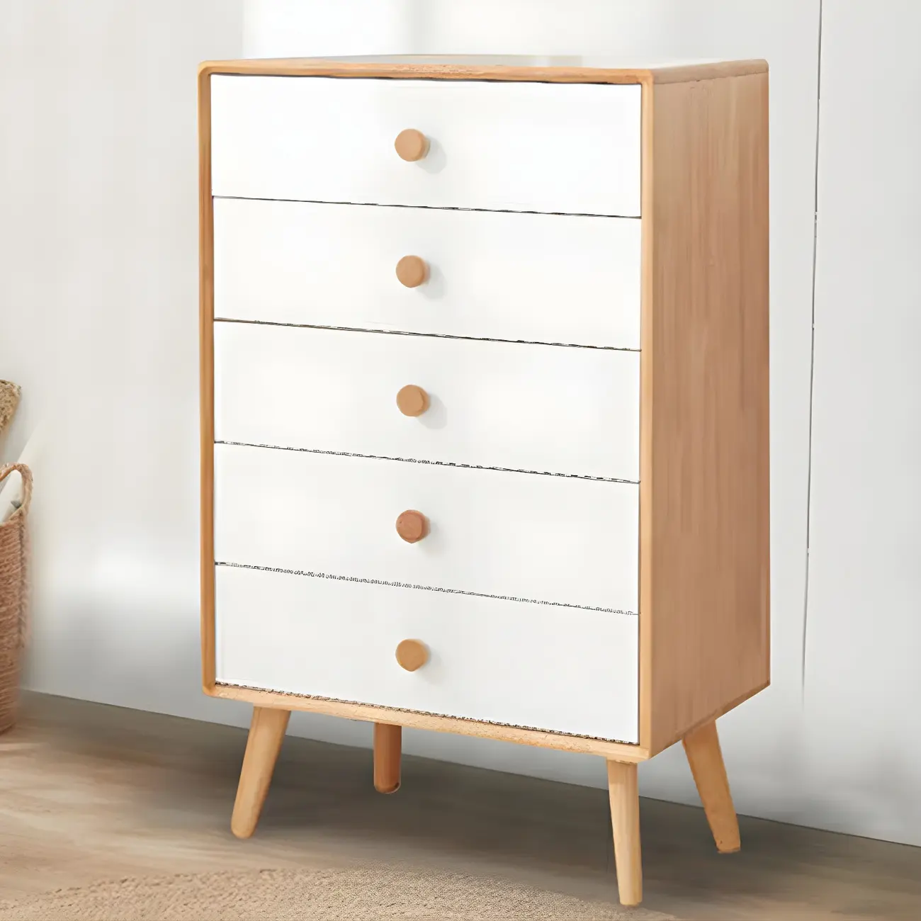 Compact Natural Wood Combo Dresser with Cabinet and Drawers
