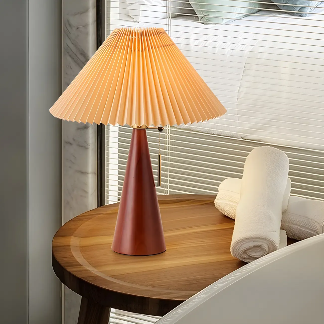 Modern Remote Wood Cone Bedside Table Lamp LED & Fabric