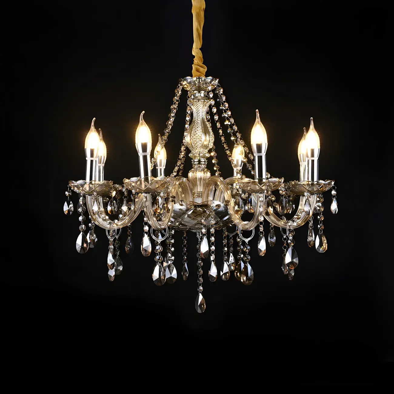 Mid-Century Crystal Candlestick Adjustable Chandelier