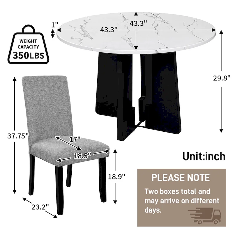 5 Piece Kitchen Table and Chairs Set, 4 People Round Dining Table Set, 4 Upholstered Chairs with Rubber Wood Legs