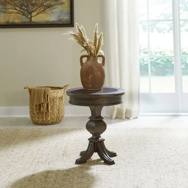 Saddle Brown and Blue Stone Round Chairside Table