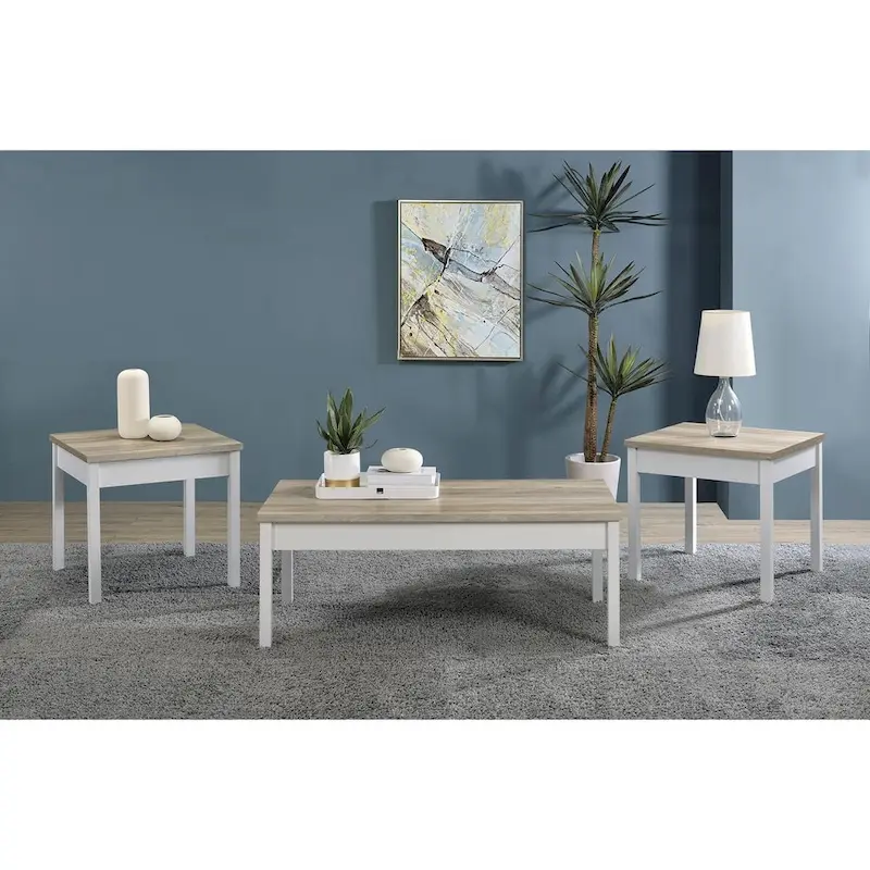 Antique Pine and White 3-Piece Coffee Table Set