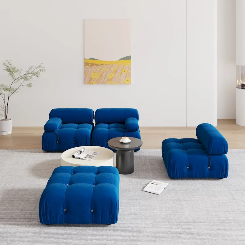 Blue Velvet Upholstered Sofa