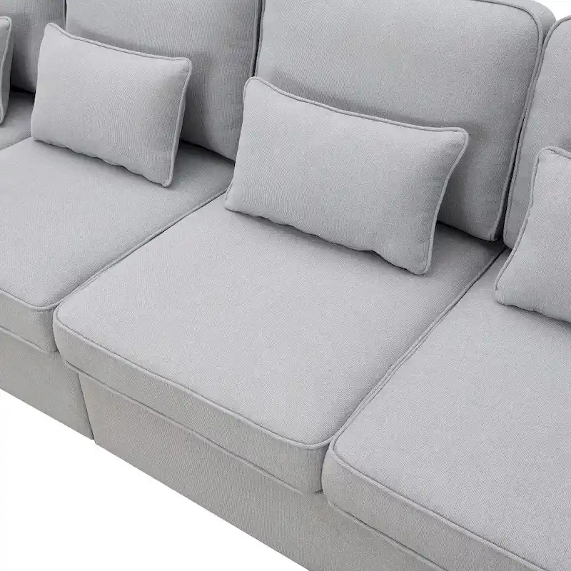 104  4-Seater Modern Linen Fabric Sofa with Armrest Pockets and 4 Pillows