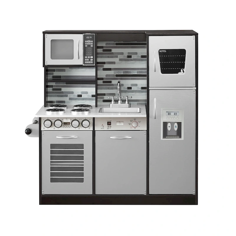 Eco-Friendly Wooden Kids Play Kitchen with Fun Features & Storage - N/A