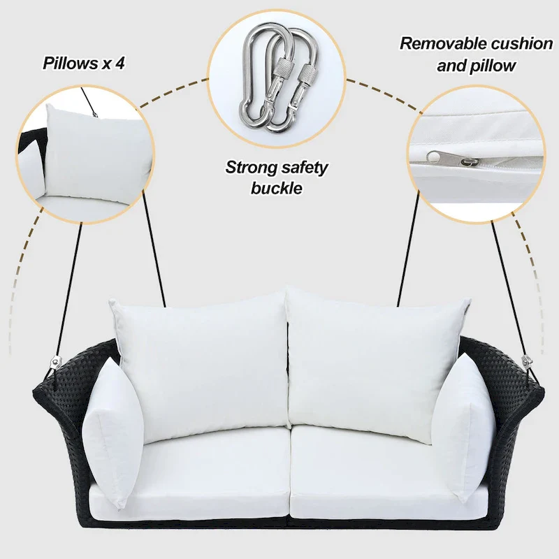 51.9  2-Person Wicker Swing Chair with cushions - N/A