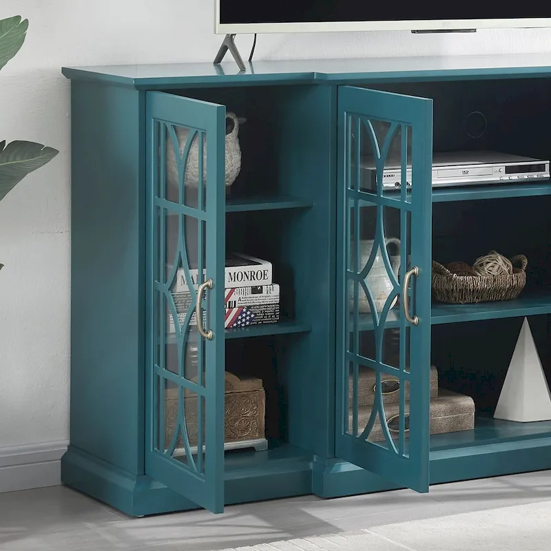 Teal Blue Modern 62 TV Stand with Large Top & 6 Shelves