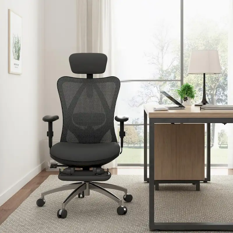 Ergonomic Office Chair with Footrest, High Back Chair for Big and Tall, Black - 68*70*130