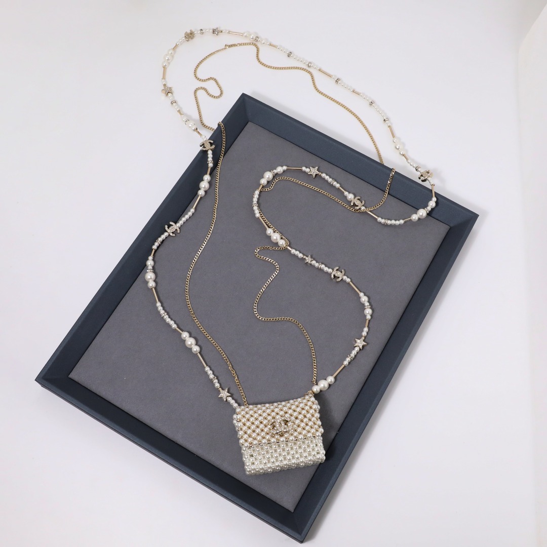 CCL122 Chanel handmade pearl bag long pearl chain necklace - ccjewelryacc