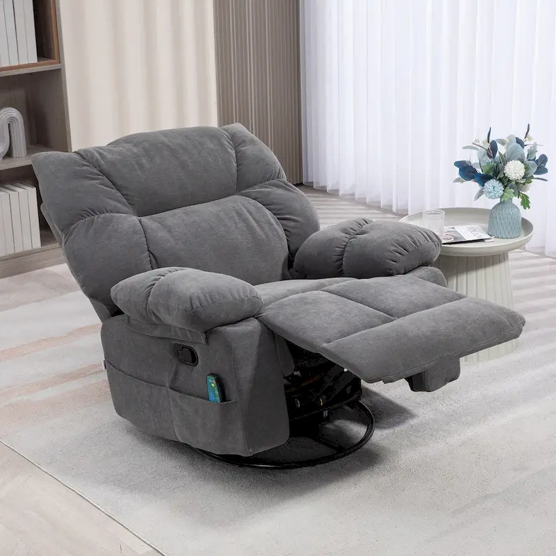 Dark Gray Vibration Massage Chair Recliner with Heat, Oversized Swivel Rocker Chair, Single Sofa