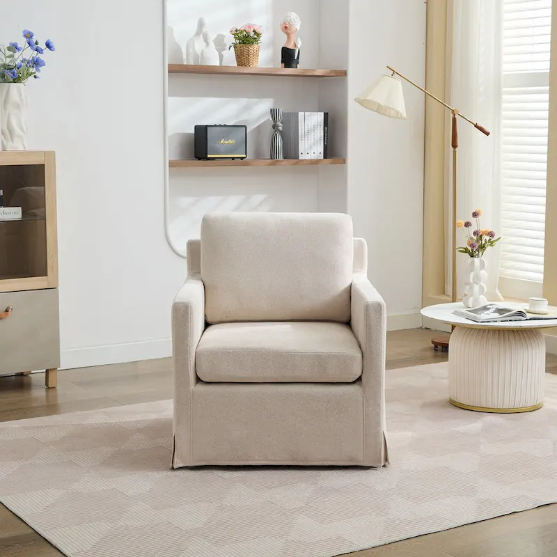 Upholstered Swivel Accent Chair with Removable Back Cushion