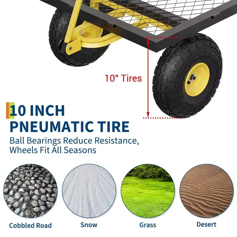 900LBS Heavy Duty Garden Cart - 10 Pneumatic Tires Utility Wagon with Removable Sides (1-Piece)