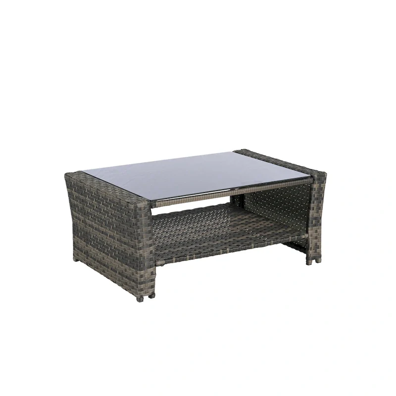 4-Piece Rattan Conversation Sofa Set with Glass Table