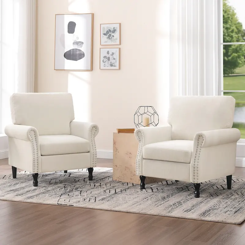 Modern Upholstered Armchair Nailhead Trim Accent Chair (Set of 2)