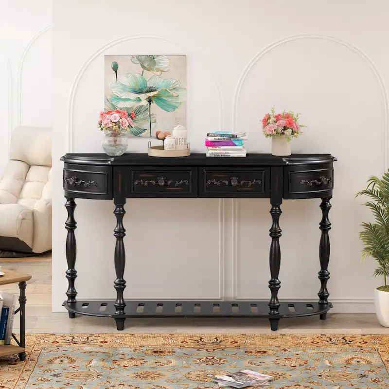 Console Table with 4 Drawers and 1 Shelf