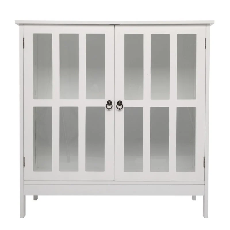 Transparent Door Free Standing Accent Storage Cabinet For Kitchen Dining White