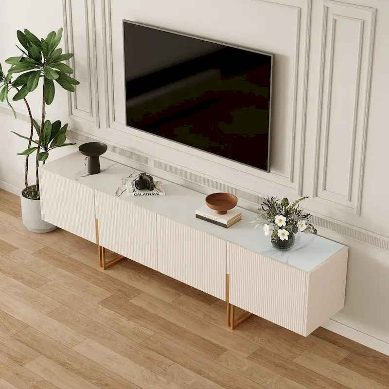 78.7  TV Stand, Entertainment Center with Faux Marble Top