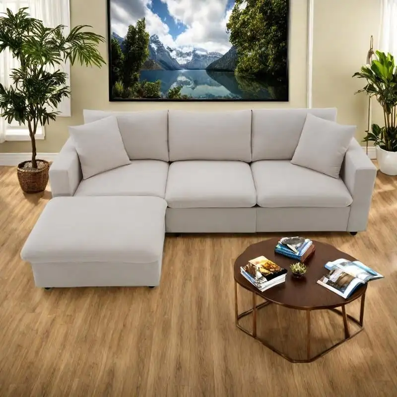 100.4 L-Shaped Polyester Sectional Sofa with 4-Seat Convertible Couch and Ottoman & Pocket Spring Cushions (300lb Capacity)