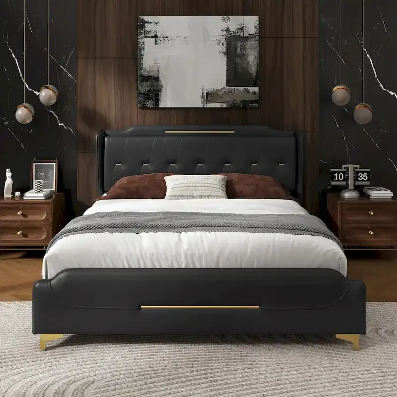 Uphou Modern Upholstered PU Leather Bed by Christopher Knight Home