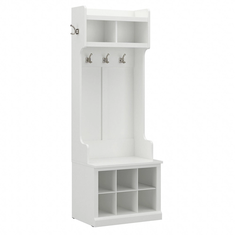 Woodland Hall Tree and Small Shoe Bench with Shelves by Bush Furniture