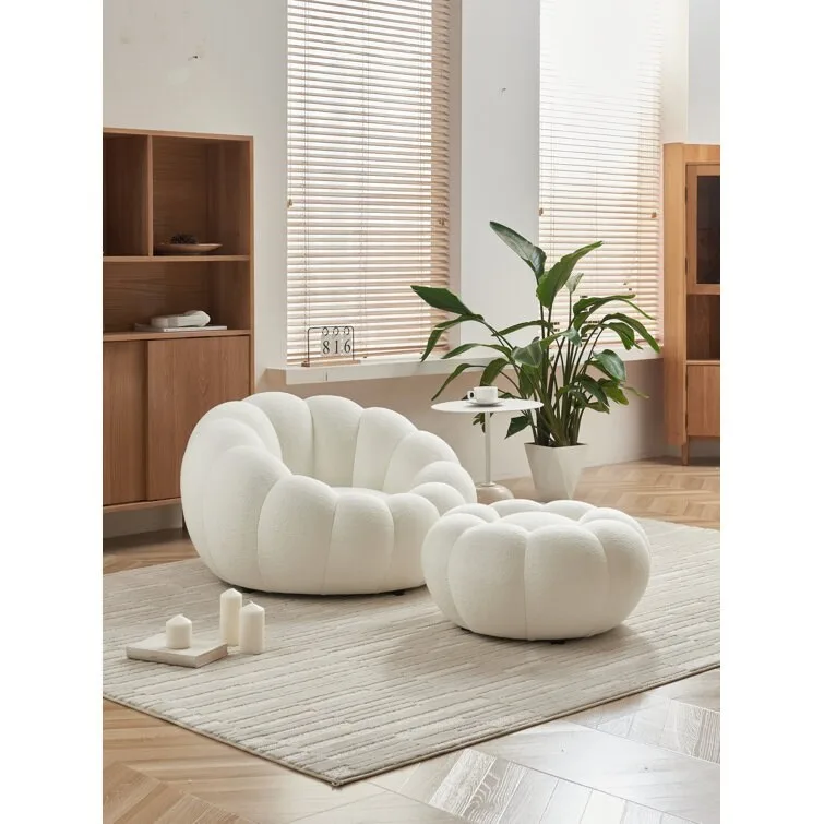 3D Fabric Upholstered Accent Chair and Ottoman Set Living Room